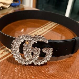 Gucci Black Belt with Sparkling Crystal GG Buckle